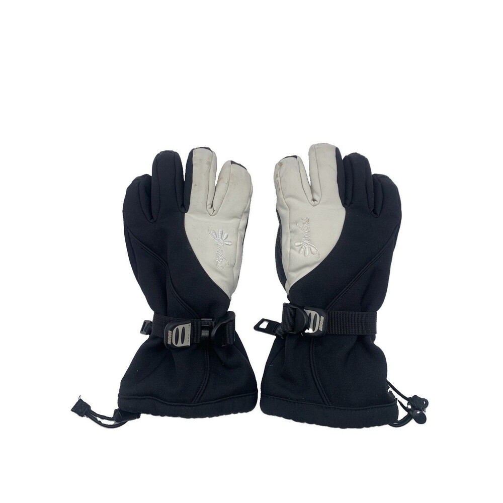 Gordini Black/white Winter Gloves Leather Trim Women’s Sz Small Adjustable Cuff